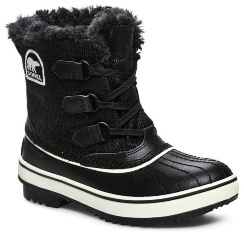 Sorel Tivoli Turtledove Black and White Fau  Fur-Lined Boots Waterproof Size 5